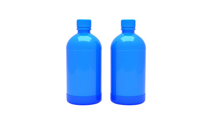 Pair of blue plastic bottles on black