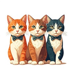 Adorable trio of cats wearing bow ties, perfect for pet lovers, whimsical designs, and charming greeting cards, spreading joy and smiles