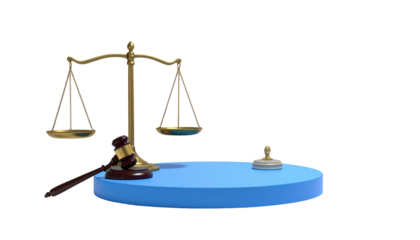 Scales of Justice and gavel on platform