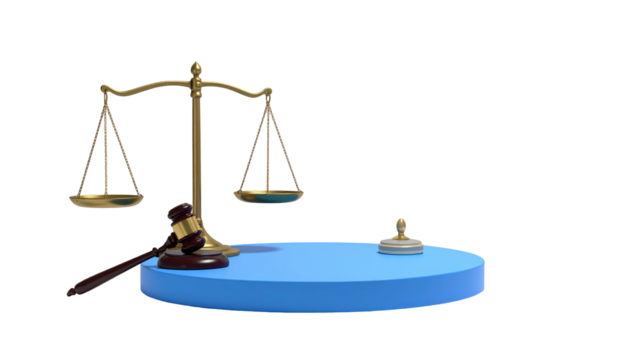 Scales of Justice and gavel on platform