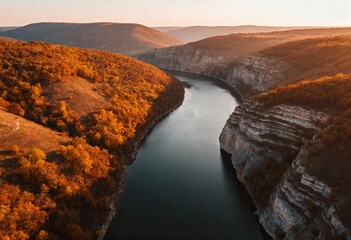 Majestic River Flowing Through Autumnal Canyon