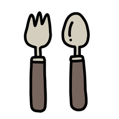 手描き線画のシンプルで可愛いフォークとスプーンのイラストセット