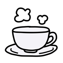 手描き線画のシンプルで可愛い温かいティーカップのイラスト
