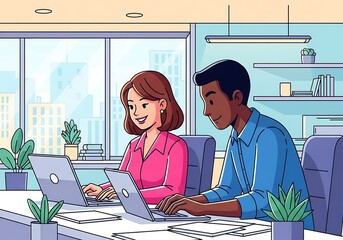 Teamwork in Modern Office - Collaboration and Productivity.