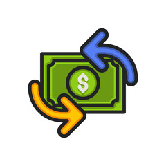 Green Dollar Bill Symbol With Orange And Blue Circular Arrows Indicating Financial Transaction Exchange And Transfer On Transparent Background