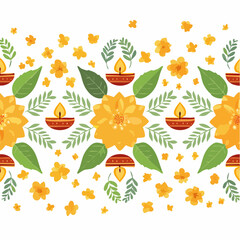 A vibrant and festive border design featuring traditional Indian diyas and marigold flowers, symbolizing Diwali celebrations.