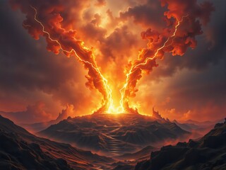 
keyword: volcano, eruption, fire, lightning, sky, clouds, mountain, landscape, nature, storm,