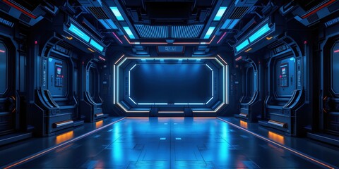 
keyword: corridor, futuristic, space, neon, blue, lighting, technology, interior, sci-fi, tunnel, d