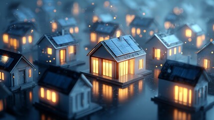 houses with solar panels on the roofs. renewable energy. sustainable.