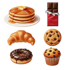 Selection of Sweet Pastries and Confections Arranged on Transparent Backdrop Perfect for Digital Composition