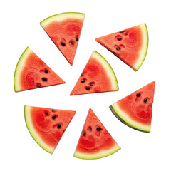 Seven Pieces Of Refreshing Watermelon Isolated On Transparent Background Cool Summer Fruit Delicious Healthy Food Red Juicy Dessert Tasty Snack