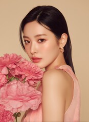 Serene Portrait of a Young Woman with Delicate Flowers ai_generated