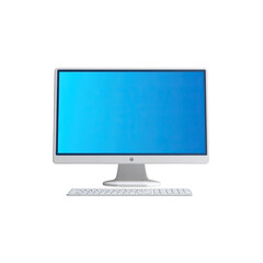 Fototapeta premium Modern computer monitor with keyboard and mouse on office desk setup showing digital workspace equipment isolated on white background