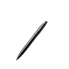 Sleek, metallic pen with thin body, angled on black background