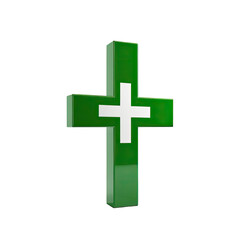Green plus sign with white cross on black background