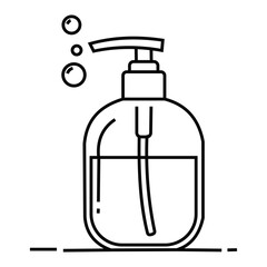 Creative design vector art of simple line art icon of a pump bottle dispenser filled with liquid and bubbles