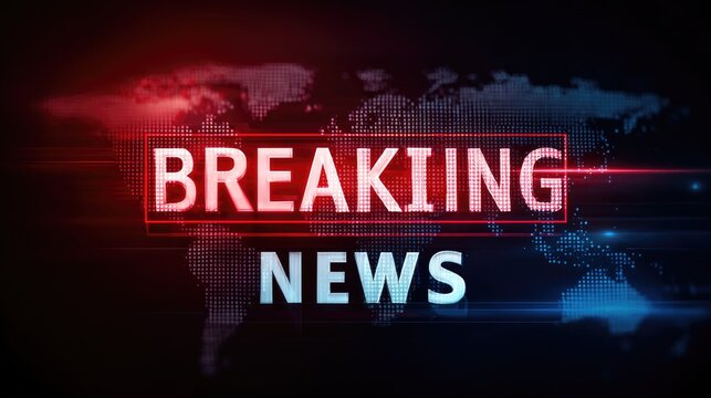 Breaking News Title Text on Dark Background with Red Lens Flare, Live Broadcast Alert