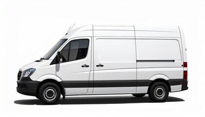 White Cargo Van Side View with High Roof on Transparent Background