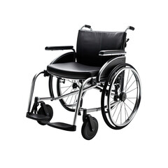 Fototapeta premium Sleek black wheelchair with chrome frame, isolated on dark background