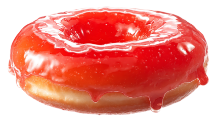 Single Red Donut Floating Isolated on Transparent Background