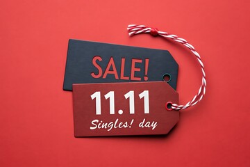 Sale Tag Highlighting 11.11 Singles Day Discount On Red Background For Ecommerce Marketing Online Promotions

