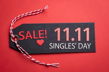 Sale Tag Highlighting 11.11 Singles Day Discount On Red Background For Ecommerce Marketing Online Promotions

