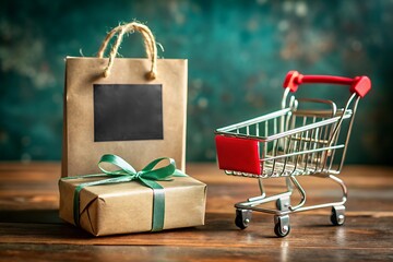 Gift Bag, Gift Box and Tiny Shopping Cart For Holiday Shopping And Retail Display

