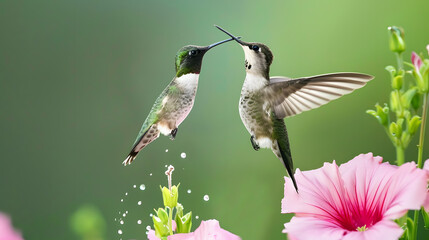 Ruby-throated Hummingbird (Male) with a Mandevilla Flower