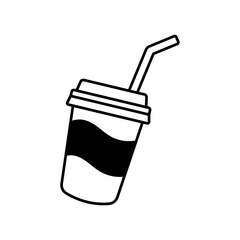 Minimalist Line Art Doodle of a To Go Cup with Straw and Black Band on Transparent Background Simple Outline Beverage Container