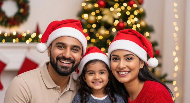Happy Indian Family Celebrates Christmas Together