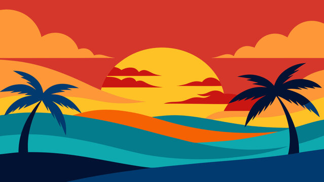 tropical beach sunset collage with waves