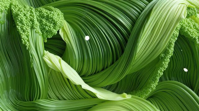 Green abstract organic texture with flowing lines and clustered shapes creating vibrant natural pattern and fresh leafy vegetable