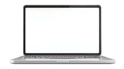 Floating Modern Open Silver Laptop Isolated on Transparent Background