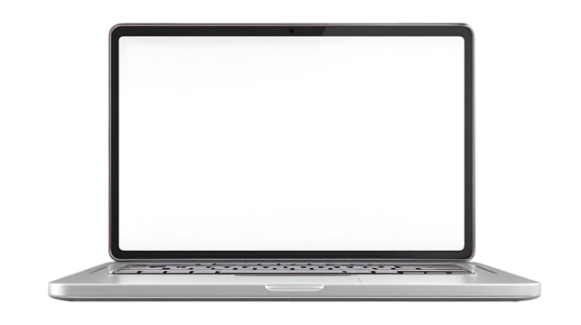 Floating Modern Open Silver Laptop Isolated on Transparent Background