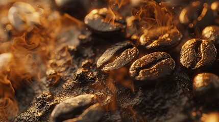 A photo of a close-up of roasted coffee beans.
