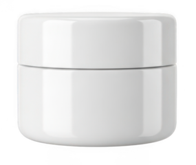 White cosmetic cream jar mockup, blank container for skincare, body lotion, gel, powder, balm, round plastic packaging, beauty product sample isolated on transparent background