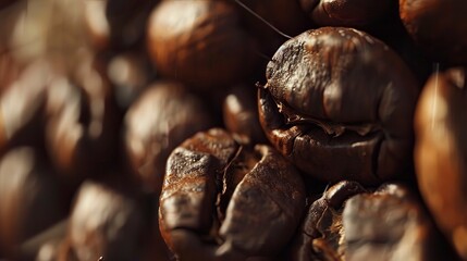 A photo of a close-up of roasted coffee beans.