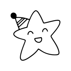 Happy Star Character Wearing Party Hat With Closed Eyes And Open Mouth Smiling Vector Illustration On Transparent Background