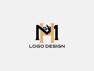 HM logo with mountain icon — adventure and outdoor inspired modern design for travel brand identity