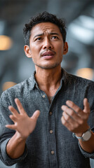 Concerned Asian Man Expressing Emotion While Talking