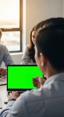 Entrepreneur Presenting Project on Laptop with Green Screen