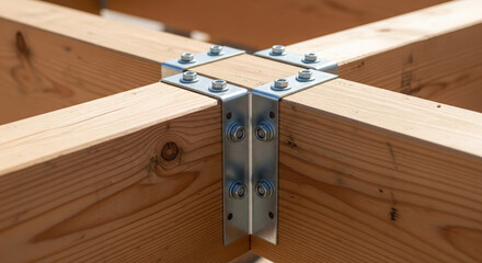 Steel bracket joint connecting wooden beams