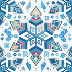 A seamless Arctic snowflake totem pattern combining geometric snow motifs with cultural symmetry. Perfect for textiles and modern decor.