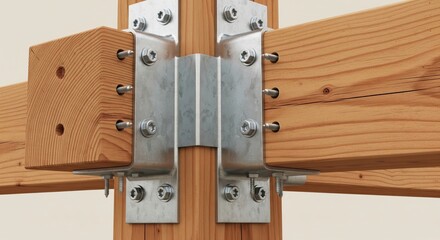 Close-up of steel bracket wood beam connection