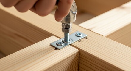 Tightening bolt on wood frame with wrench