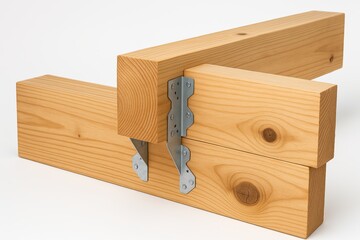 Metal joist hanger connecting wooden beams
