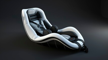 A photo of a baby car seat with safety straps.