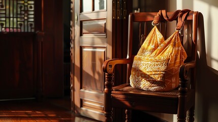 A photo of a baby carrier sling on a chair