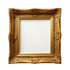 Ornate gold picture frame, intricate detailing, classic design with white space
