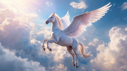 雲間を空へと飛んでゆくペガサス